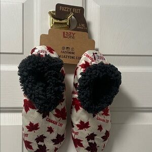 Lazy One Canada Eh?Maple Leaf Fuzzy Feet Slippers - Red and White Size L/XL